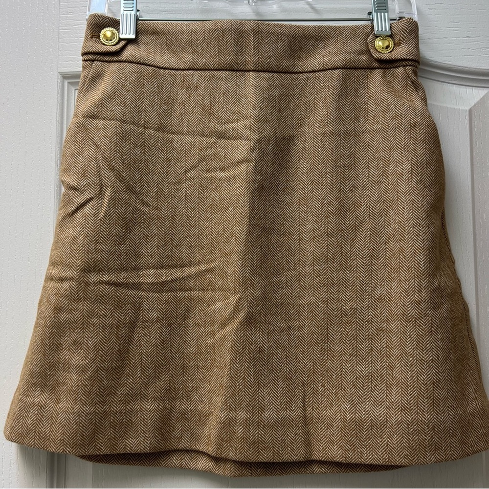 J Crew Wool Blend Chevron Brown Lined Mini Skirt Sz 6
